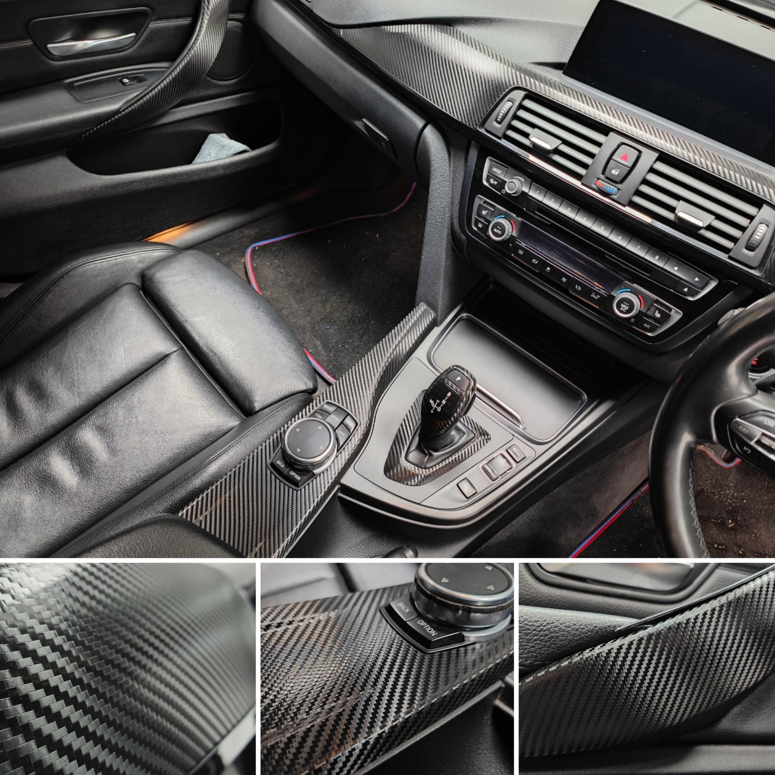 WRAPPING SERVICE - BMW F3X INTERIOR TRIM SET - DEEP TEXTURED GLOSSY CARBON / GLOSS BLACK ACCENT (MTD-TEX) - F30 F31 F32 F33 F36